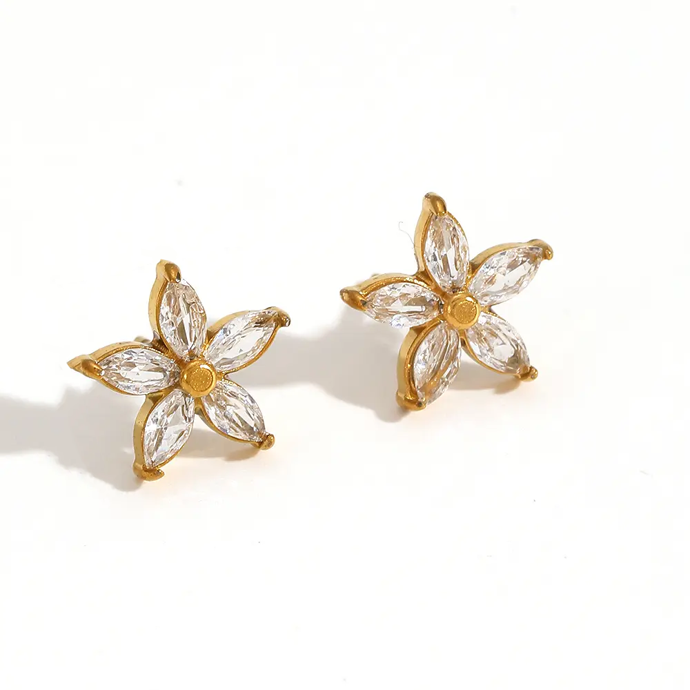 Gold / 1 Pair Simple Series Daily Flower Stainless Steel 18K Gold Plated Women's Stud Earrings Picture4